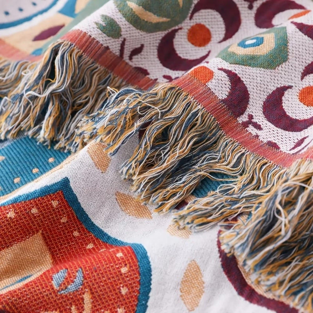 Vibrant Cotton Blanket with Tassels for a Cozy Touch
