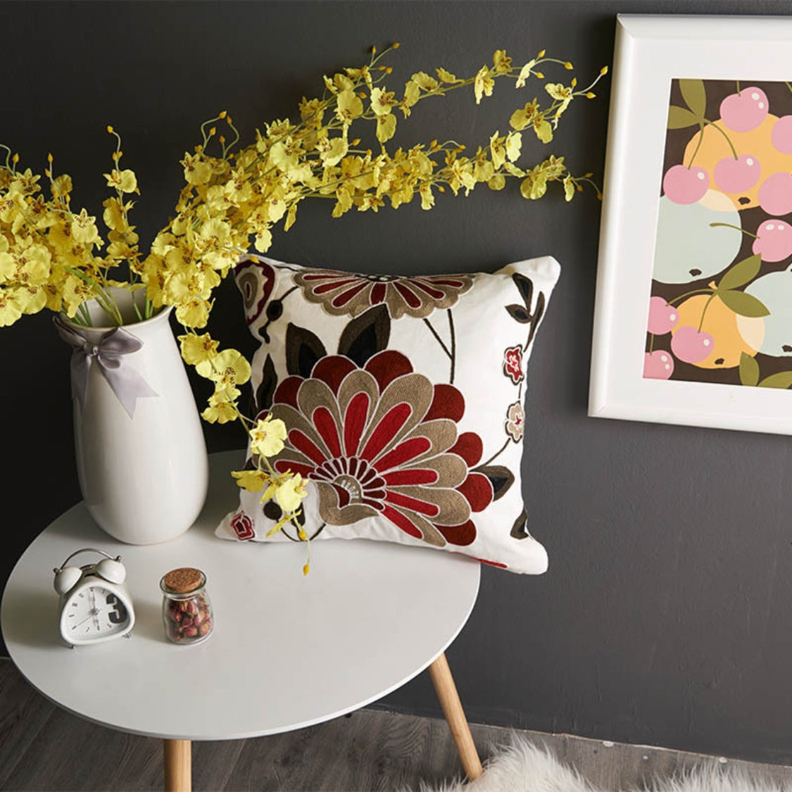 Charming Floral Embroidered Square Cushion Cover