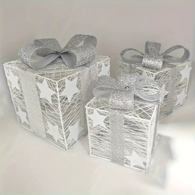 3-Piece LED Gift Box Set for Holiday Decor – Indoor and Outdoor Use