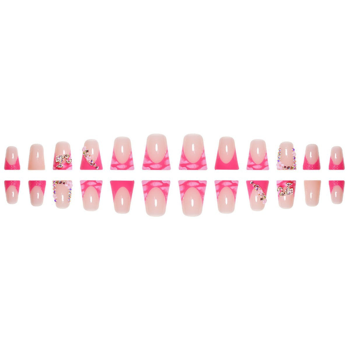 Decorative Press-On Nail Extensions Featuring Rhinestone Details