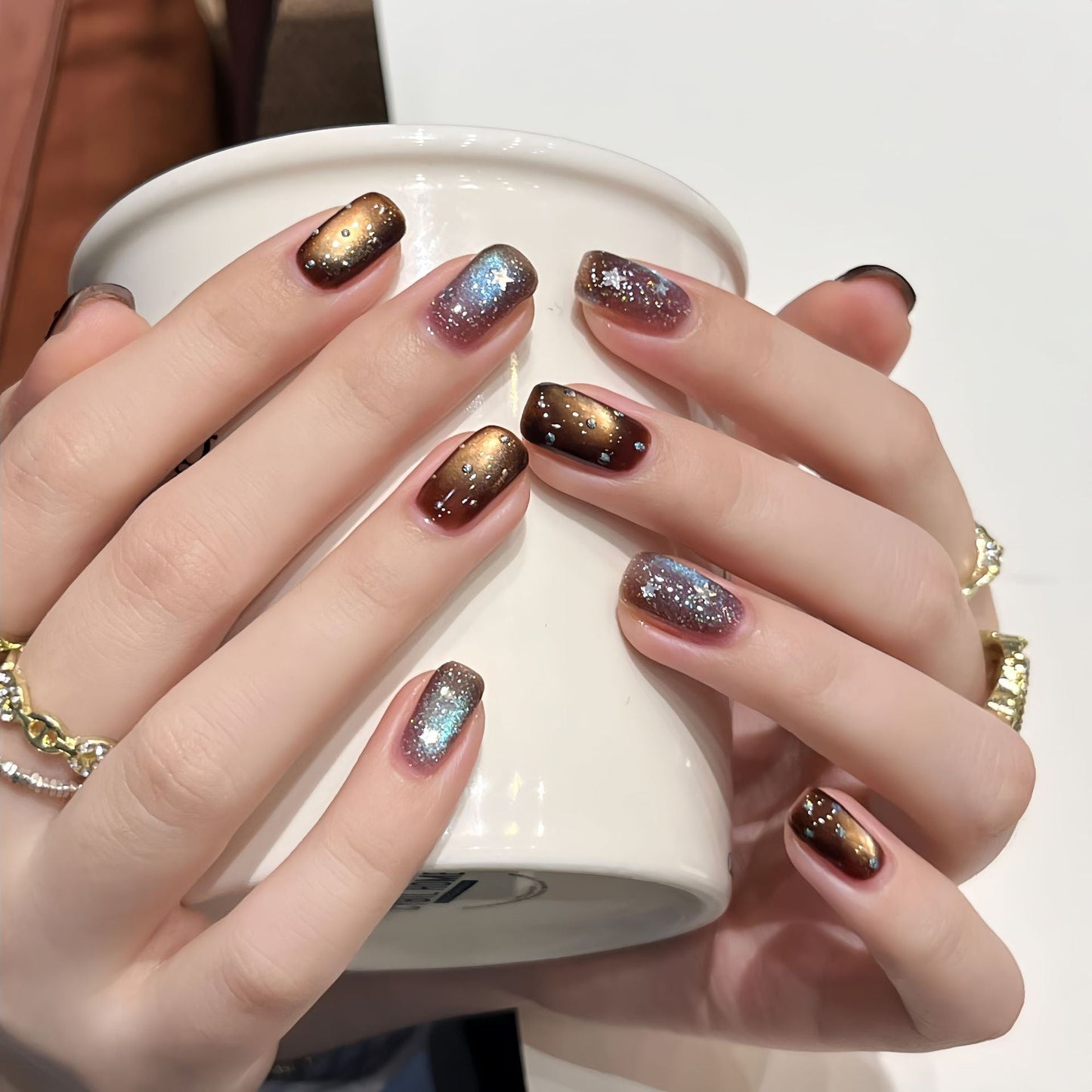 Shimmering Gradient Colour Acrylic Nail Set