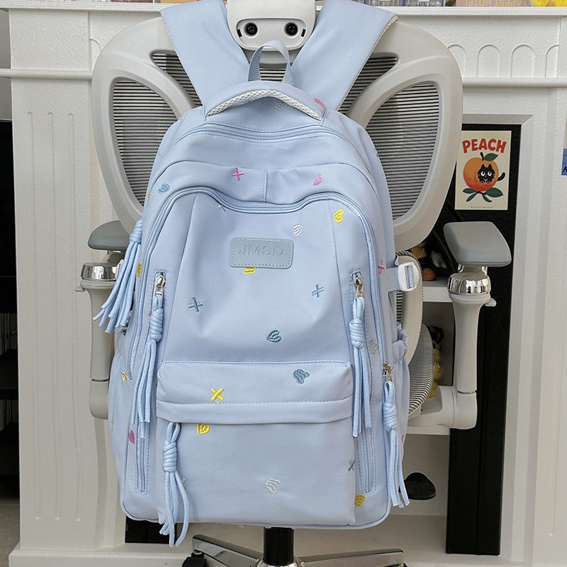 Trendy School Backpack with Cute Embroidery
