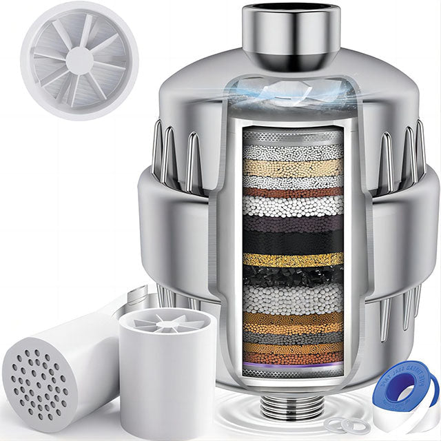 Shower Water Filter System with Three Replacement Cartridges