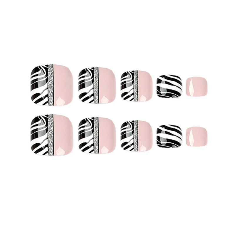Zebra Pattern Glitter Toenail Art Design