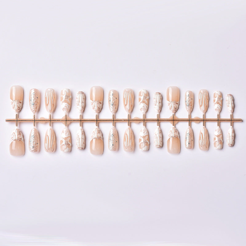 Shell-Inspired Press-On Nail Art Set – Creative Design