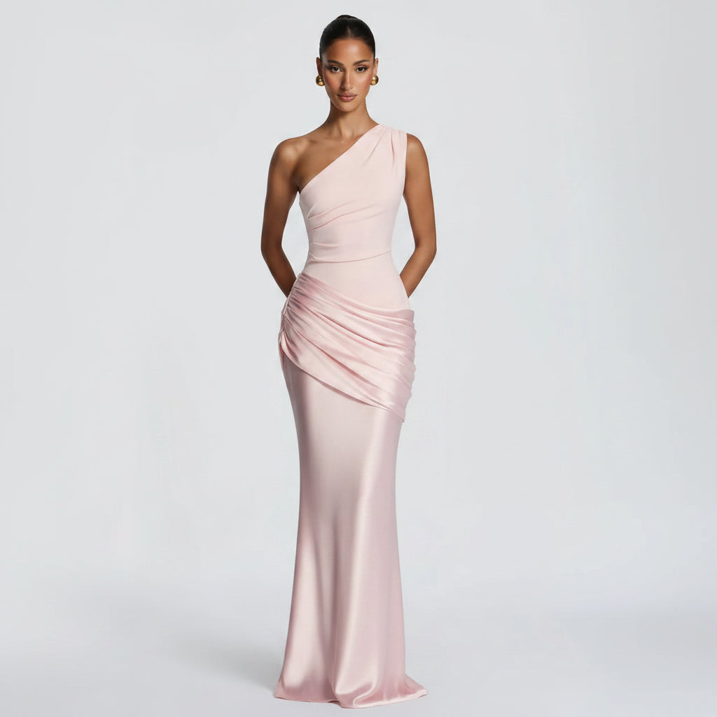 Long Sleeve Bodycon Mermaid Evening Gown in Satin Maxi Style