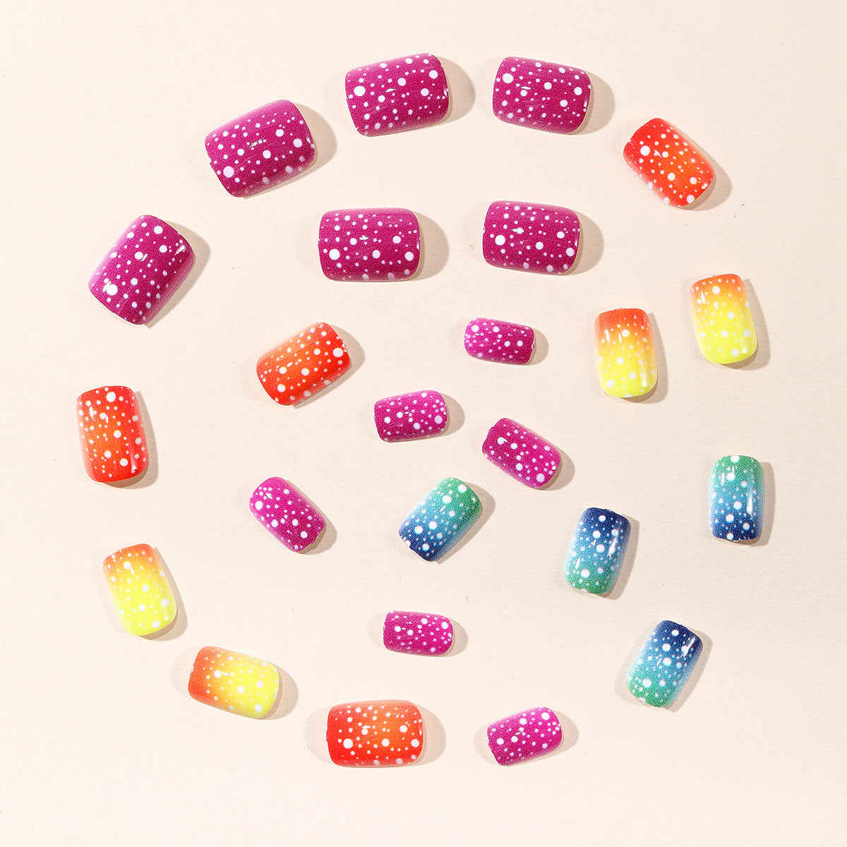 Nail Art Extensions with Artistic Rainbow Gradient Design