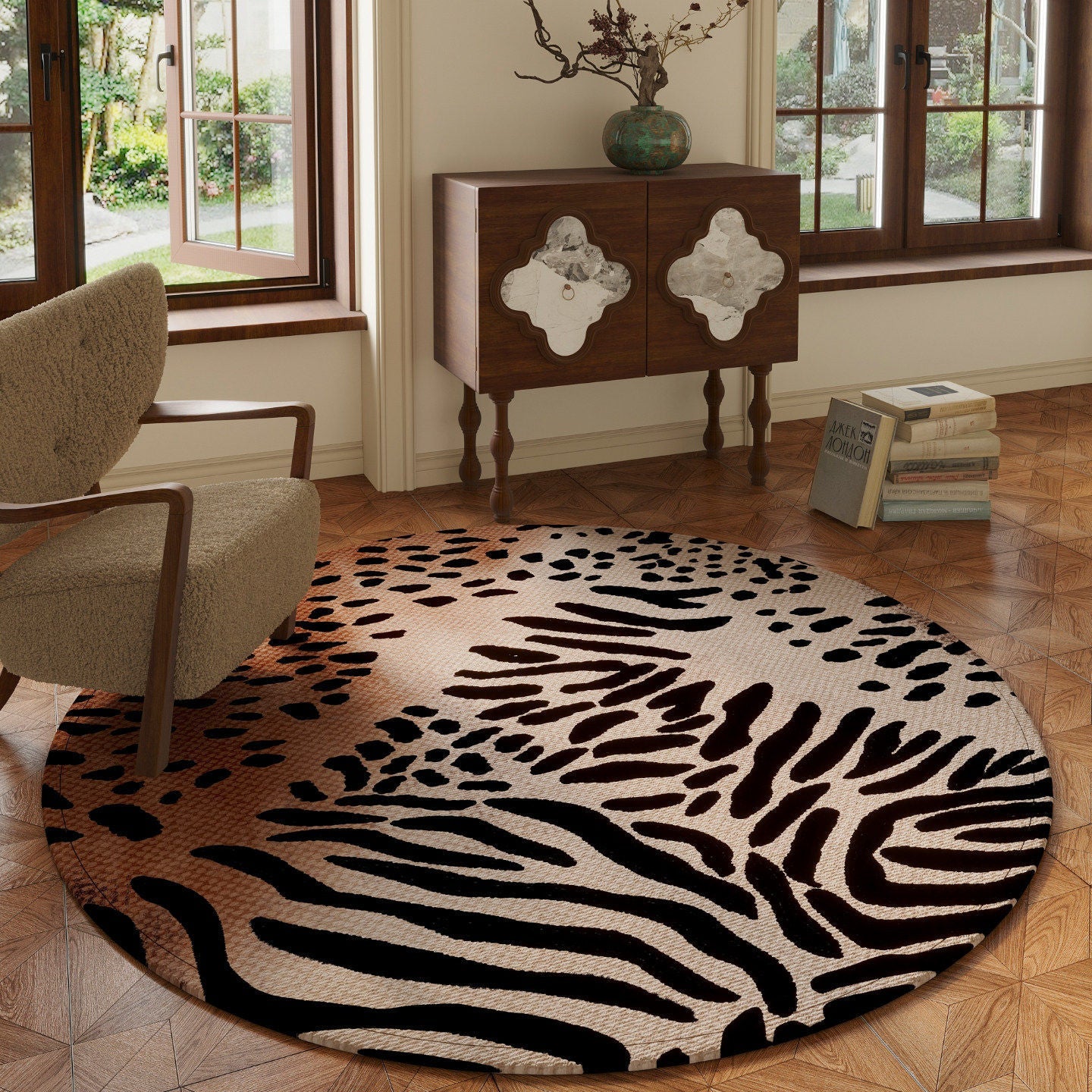 Area Rug with Animal Print Design