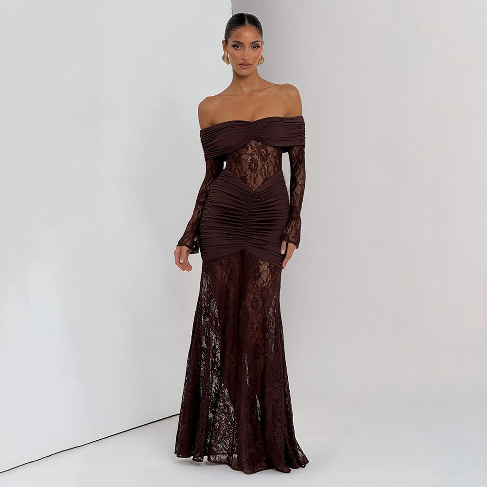 Backless Bodycon Evening Gown - Sleeveless Lace Maxi Dress