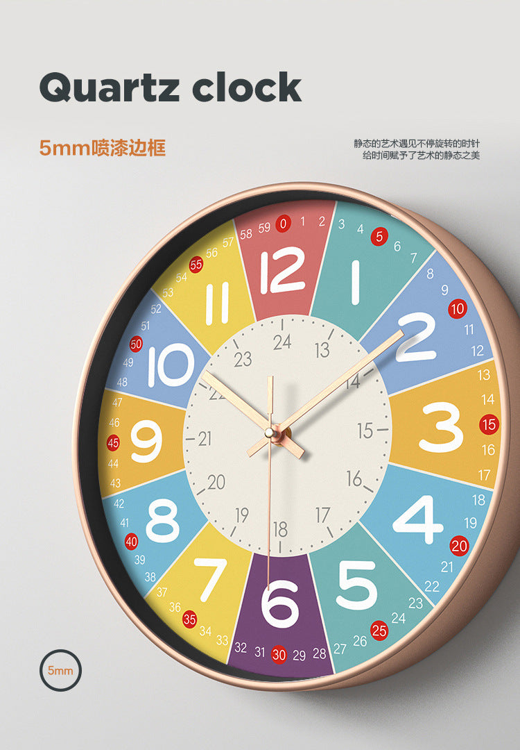 Silent Wall Clock for Kids – Educational Design in Color Time