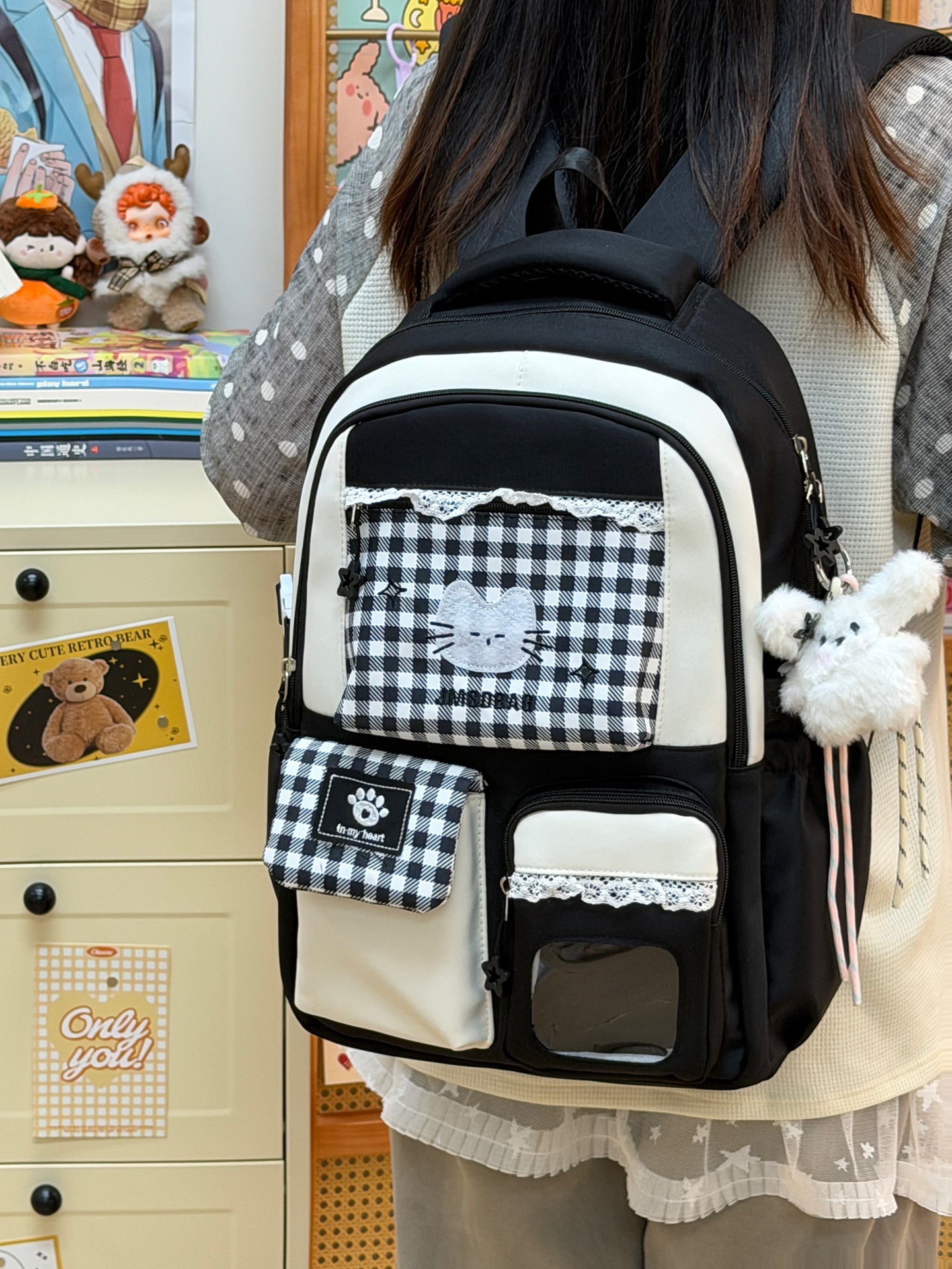 School Backpack with Cat Design Inspired by Anime