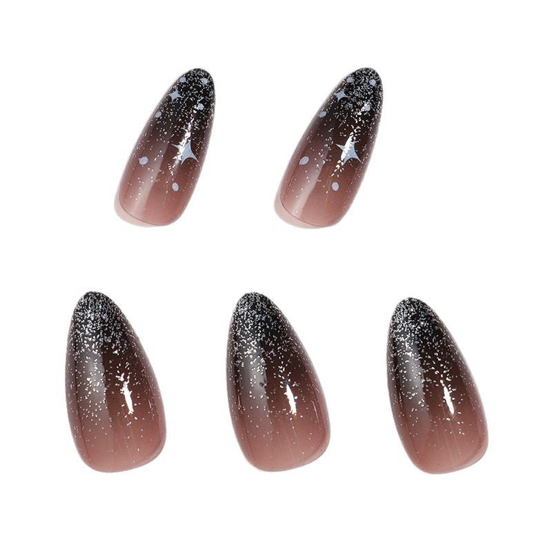 Ombre Press-On Nail Set Featuring Celestial Art Design