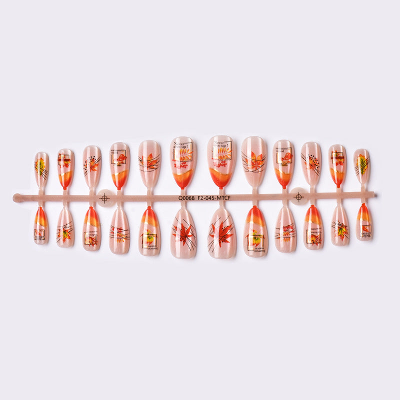Decorative Press-On Nail Art Set with Fall Themes