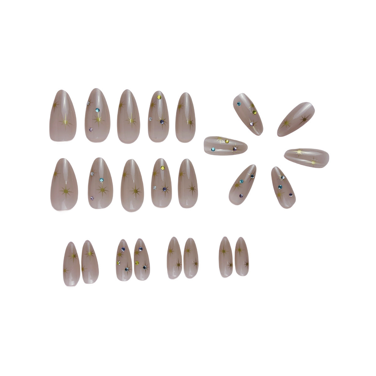 Almond-Shaped Nail Extensions with Rhinestone Accents