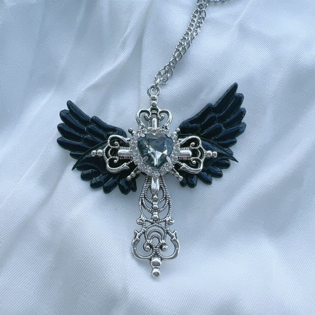 Heart Pendant Necklace with Angel Wings