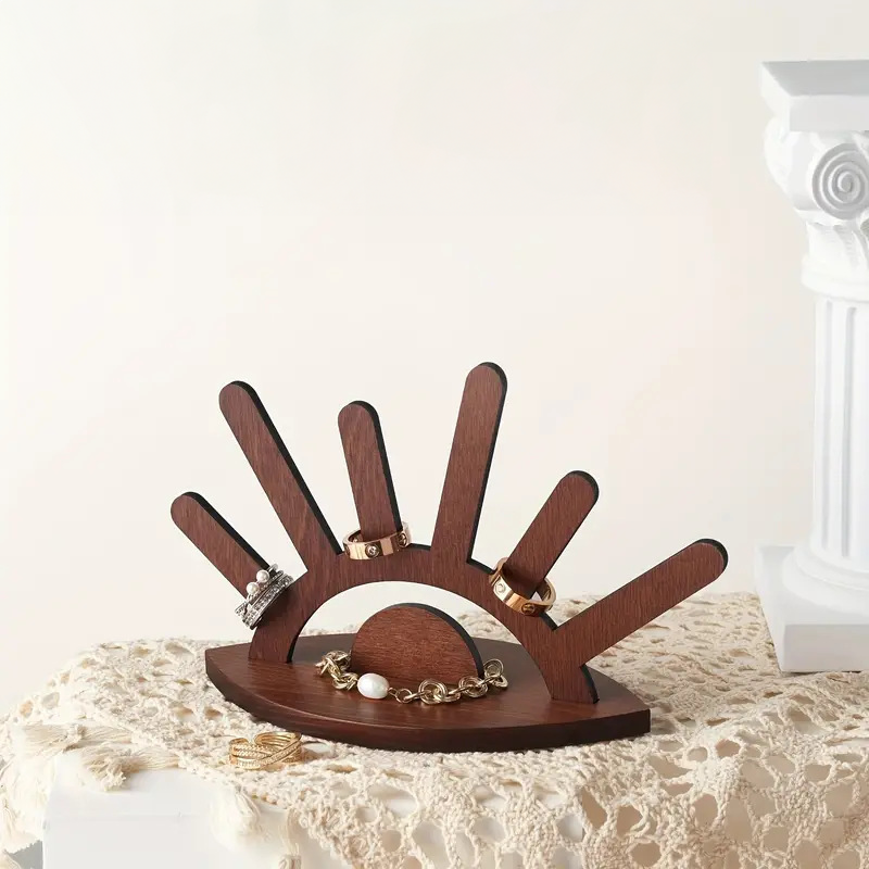 Rustic Jewelry Display Stand – Wooden Organizer with Sunburst Design