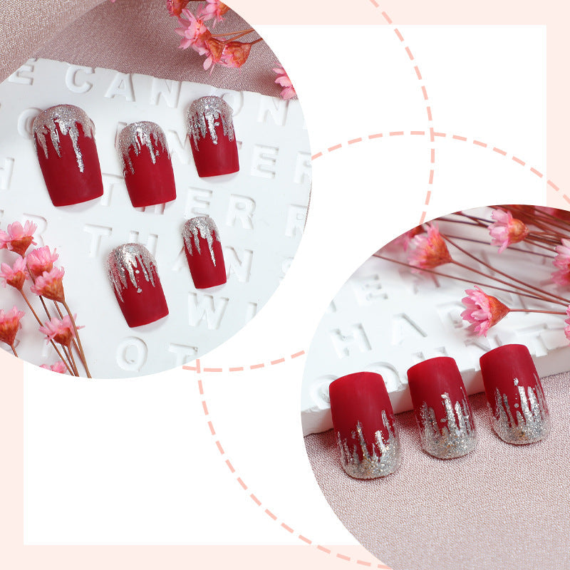 Silver Drip Art Design Press-On Nail Collection