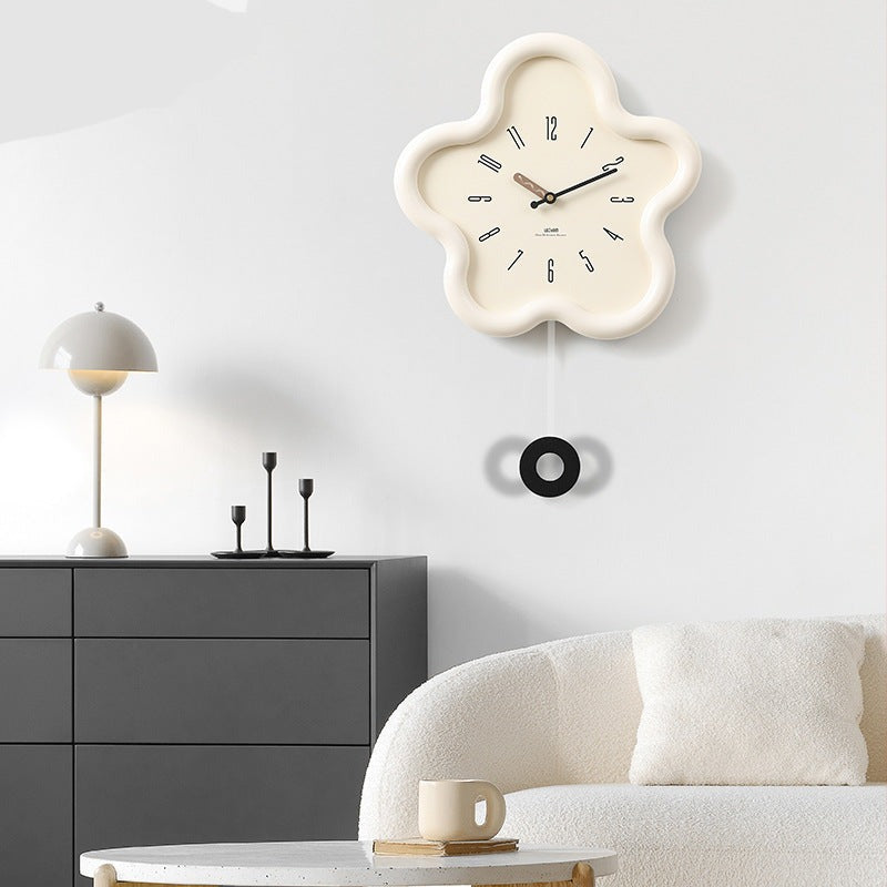 Silent Pendulum Wall Clock with 3D Floral Design for Bedroom Decor
