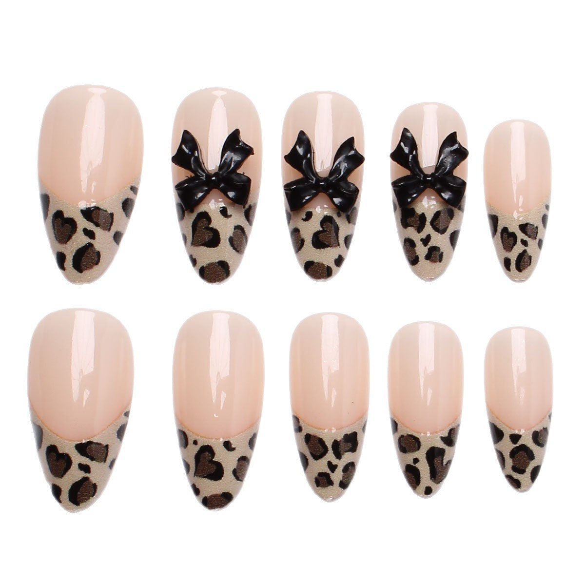 Leopard Print Press-On Nail Kit with Bow Decorations