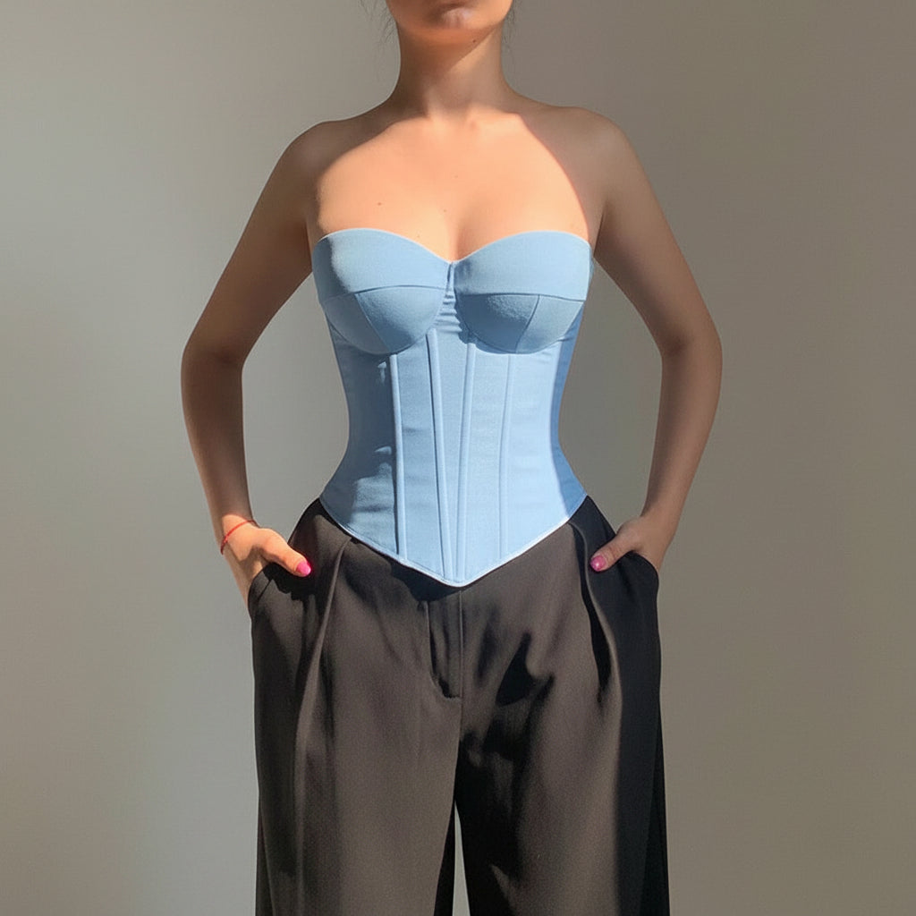 Strapless Bodycon Crop Top with Boning - Corset Style Bustier