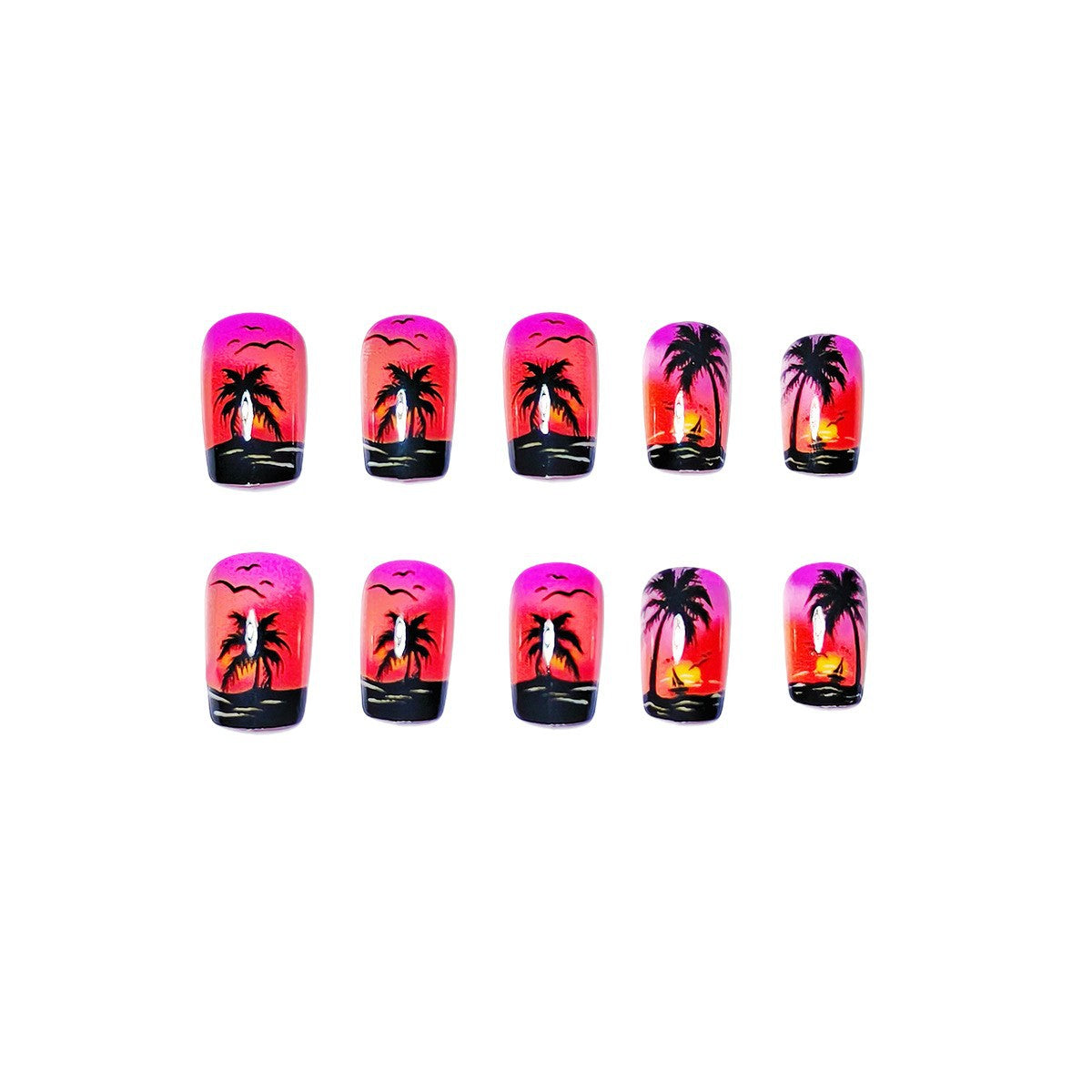 Creative Nail Art Design with Sunset Beach Theme
