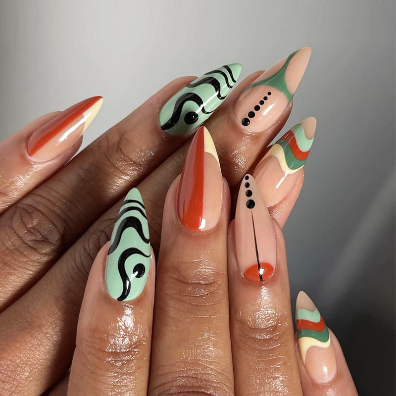 Patterned Design Press-On Stiletto Nails - Artistic Style