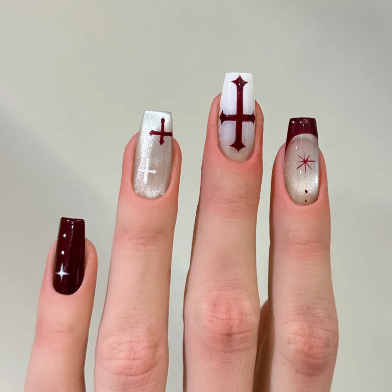 Press-On Nail Kit featuring Cross Patterns