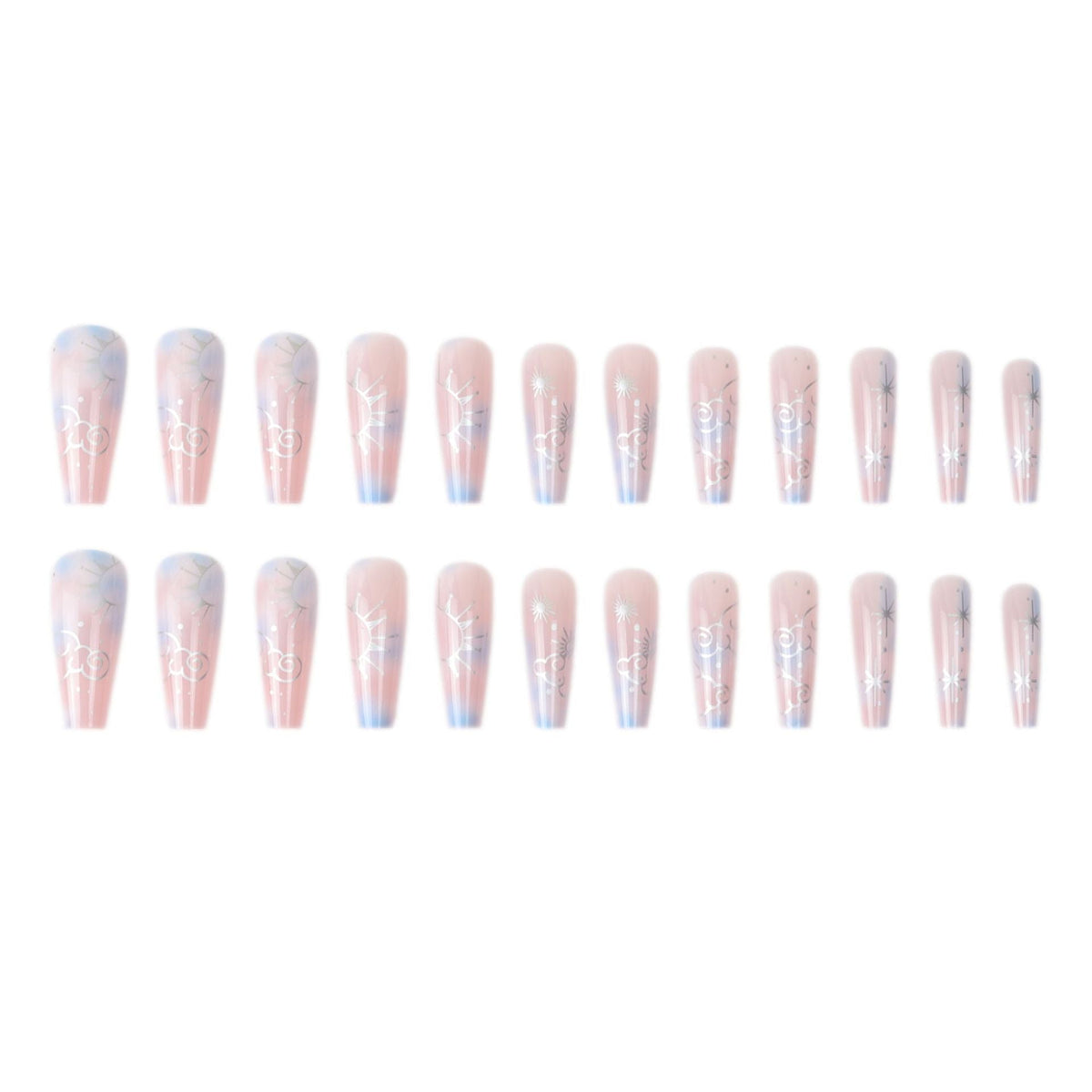 Floral and Geometric Accented Acrylic Stiletto Nail Set