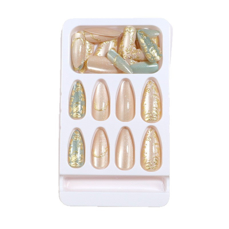 Elegant Gold Accented Press-On Nail Set in Stiletto Style