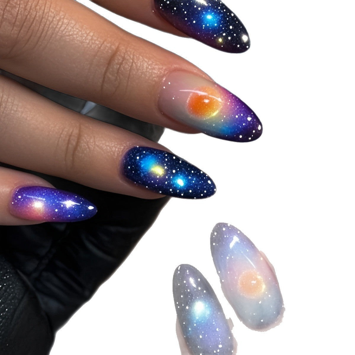 Galaxy-Inspired Nail Art Set with Celestial Designs