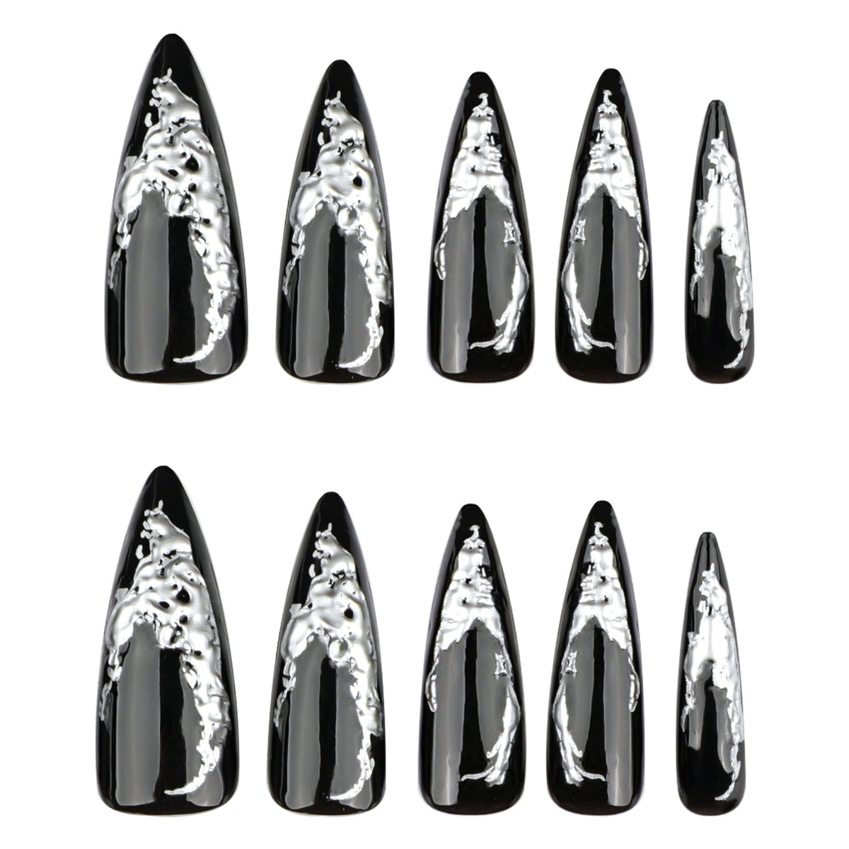 Modern Metal Effect Stiletto Nails - Artistic Design