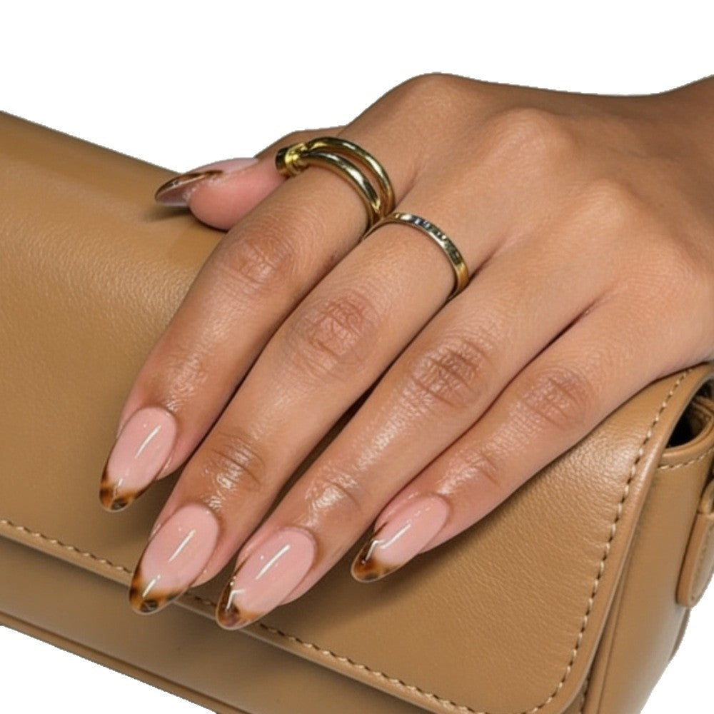 Elegant Brown-Tipped Almond Press-On Nails