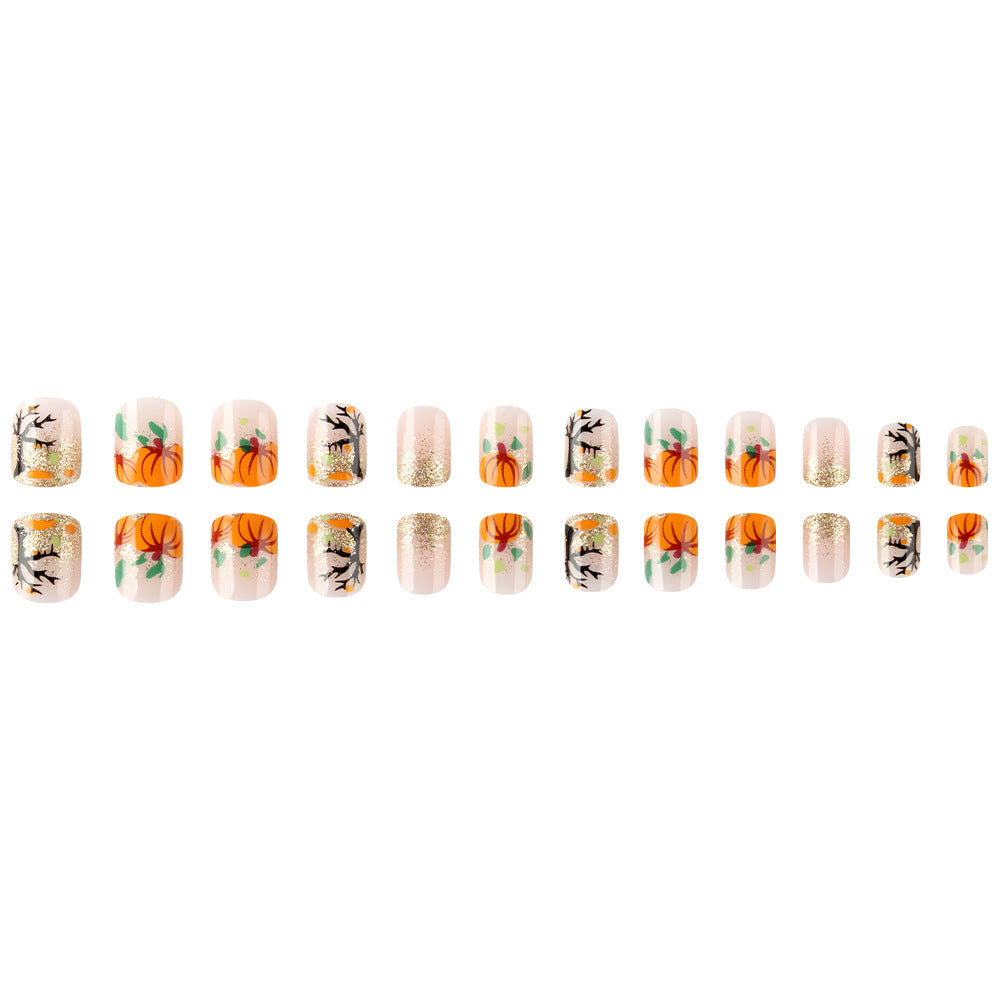 Press-On Nails with Autumn Pumpkin Design