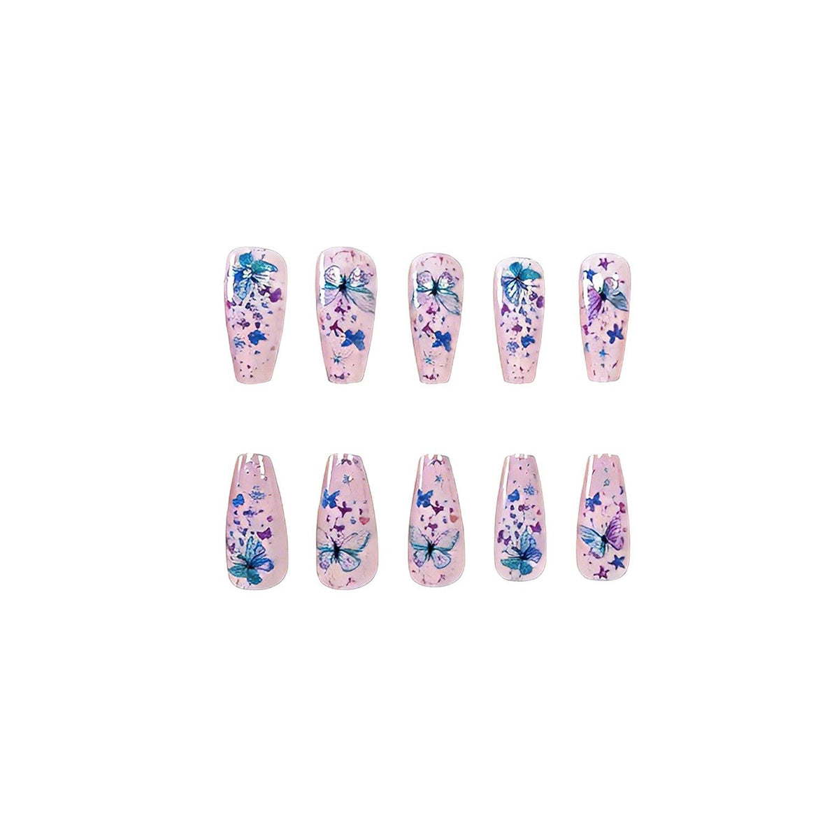 Decorative Press-On Nails with Butterfly Design