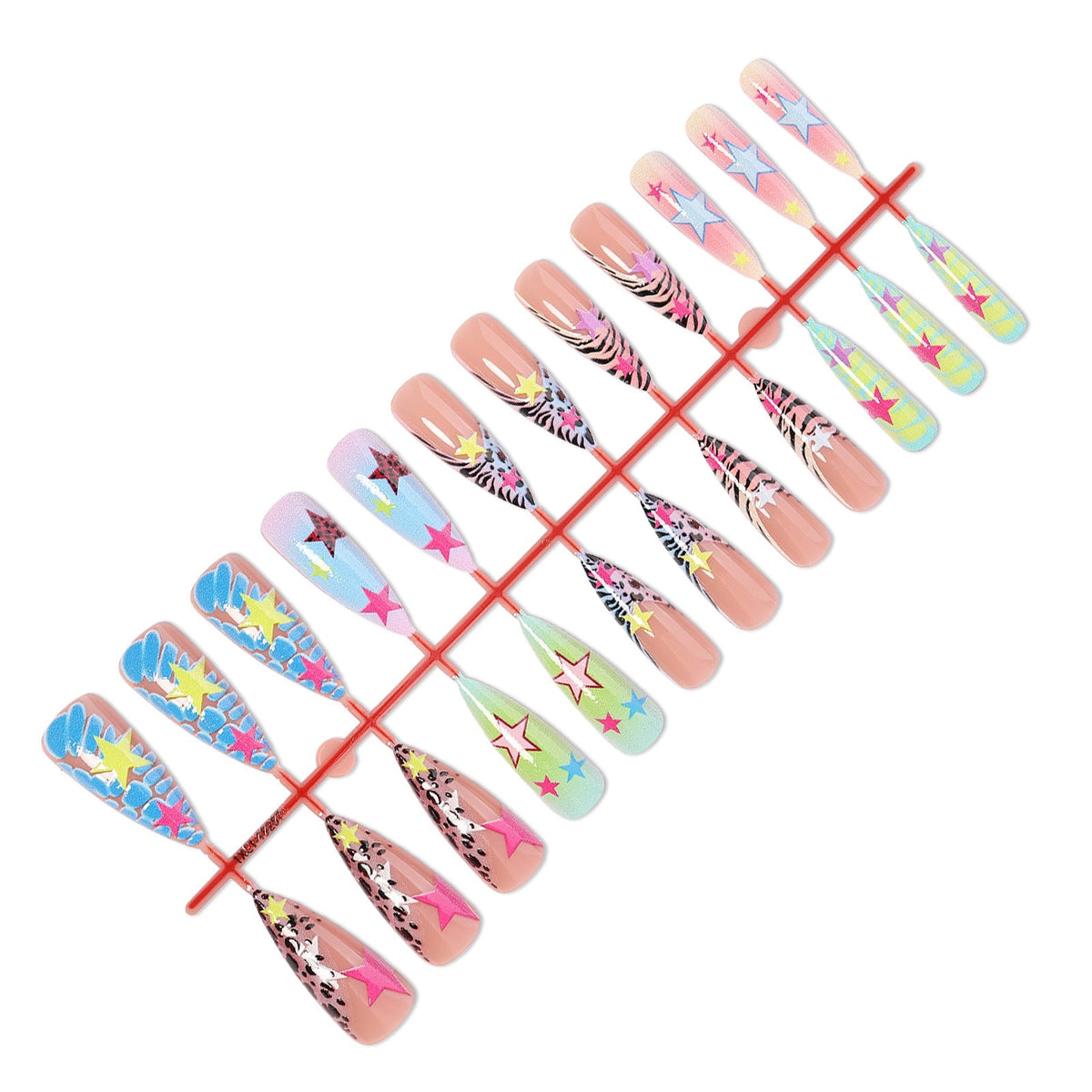Colorful Star Pattern Press-On Nail Set – Artistic Design