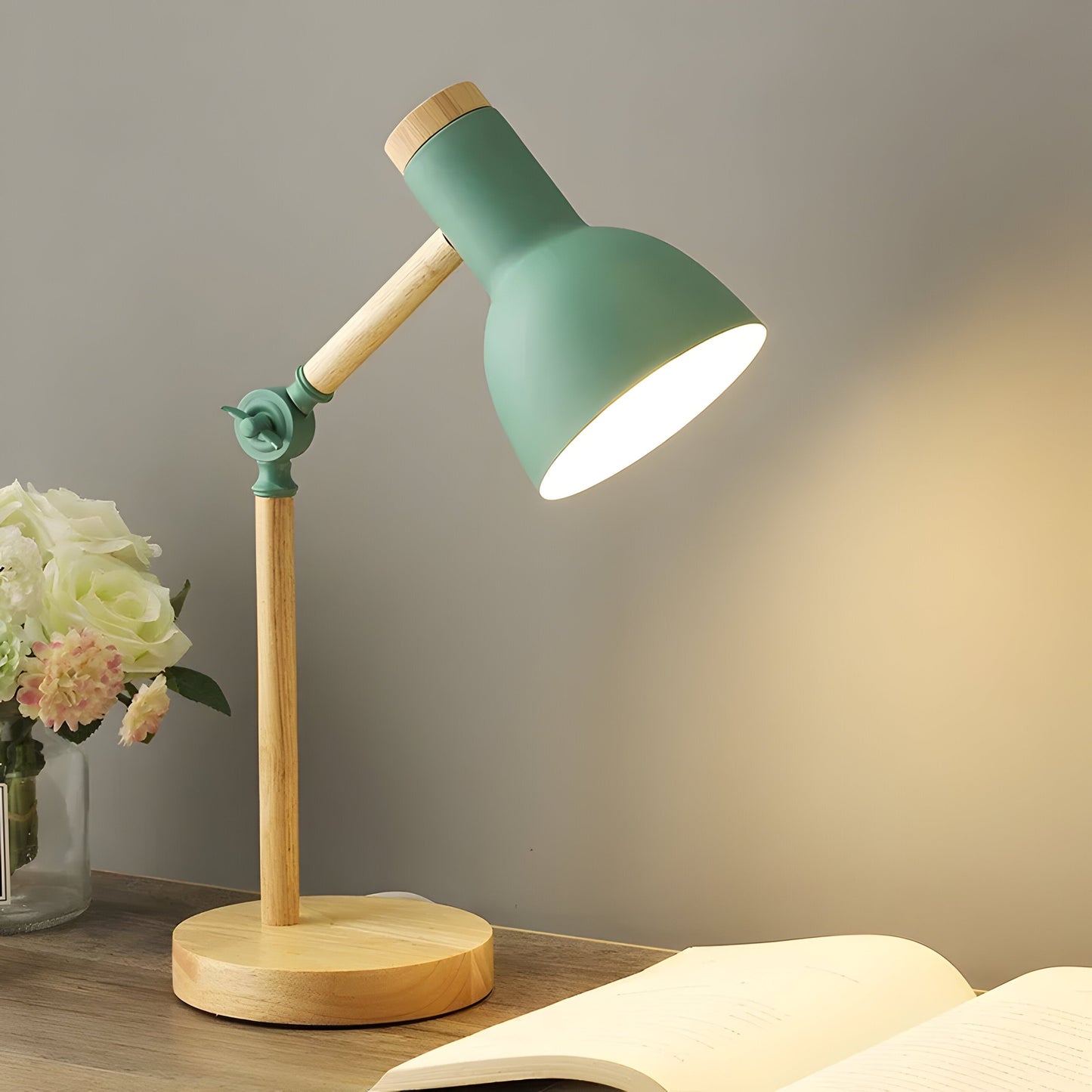 Adjustable LED Desk Lamp in Macaron Colors – Wooden Study and Reading Light