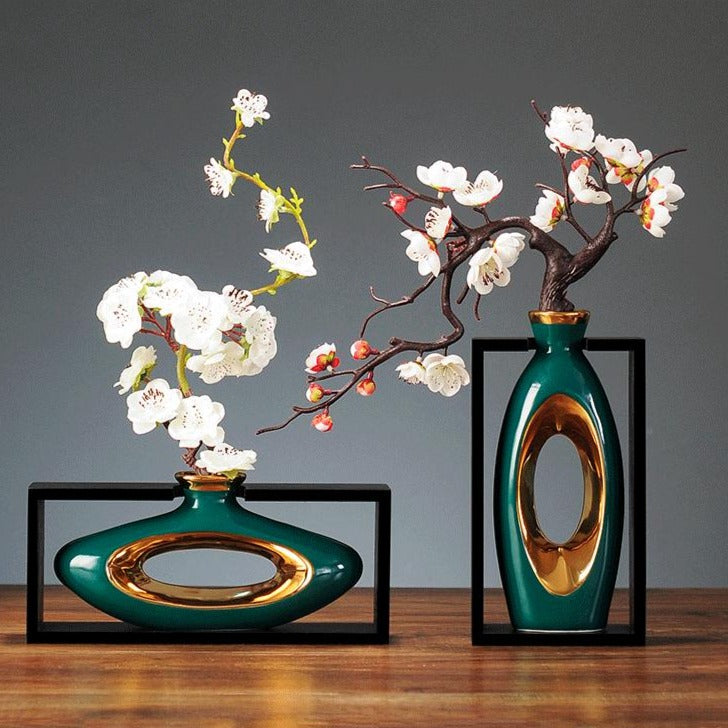 Interior Accent Vase in Refined Gold Ceramic Finish
