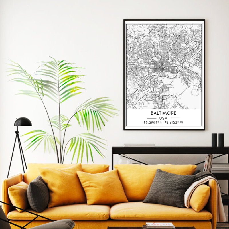 Canvas Wall Art of Baltimore City Map for Home Decor