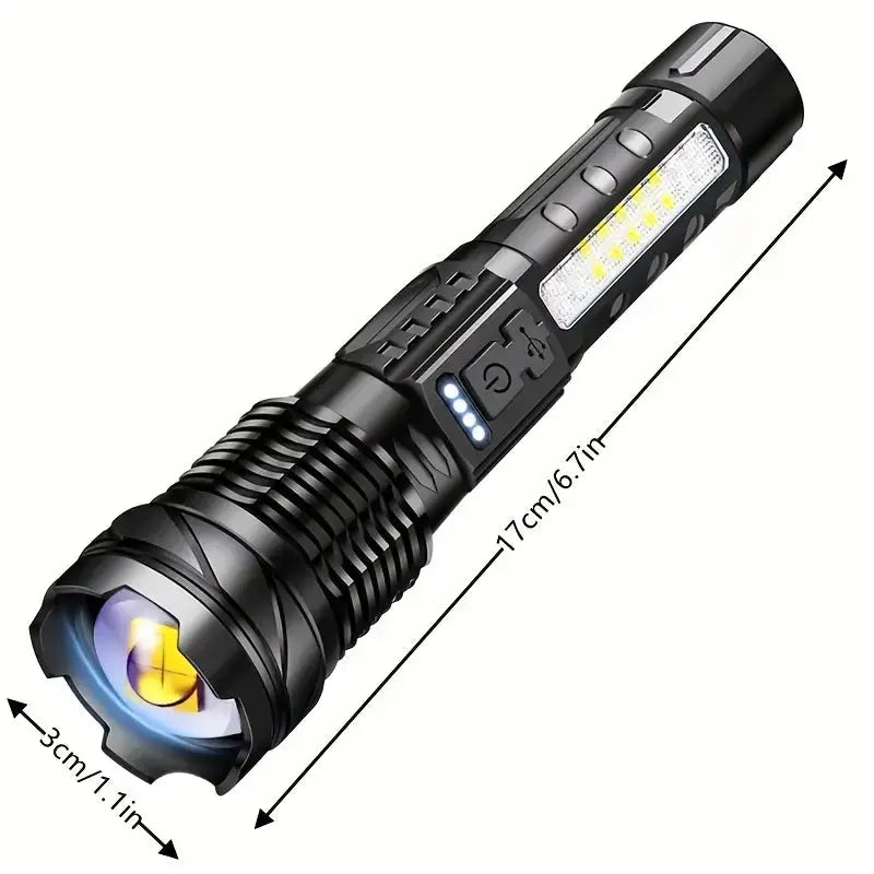 LED Flashlight 5000 Lumen | XHP50 Chip & COB Side Light | USB Rechargeable | Suitable for Outdoor & Emergency Use