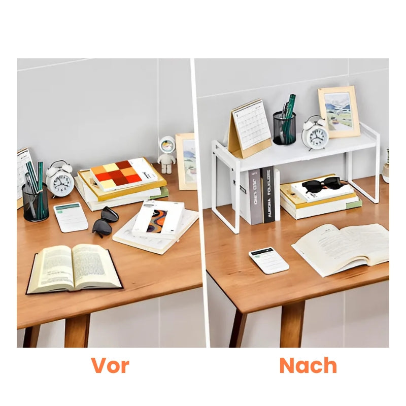 Expandable Kitchen Shelf - Space-Saving Metal Organizer, Adjustable & Stackable for Home, Bathroom & Office