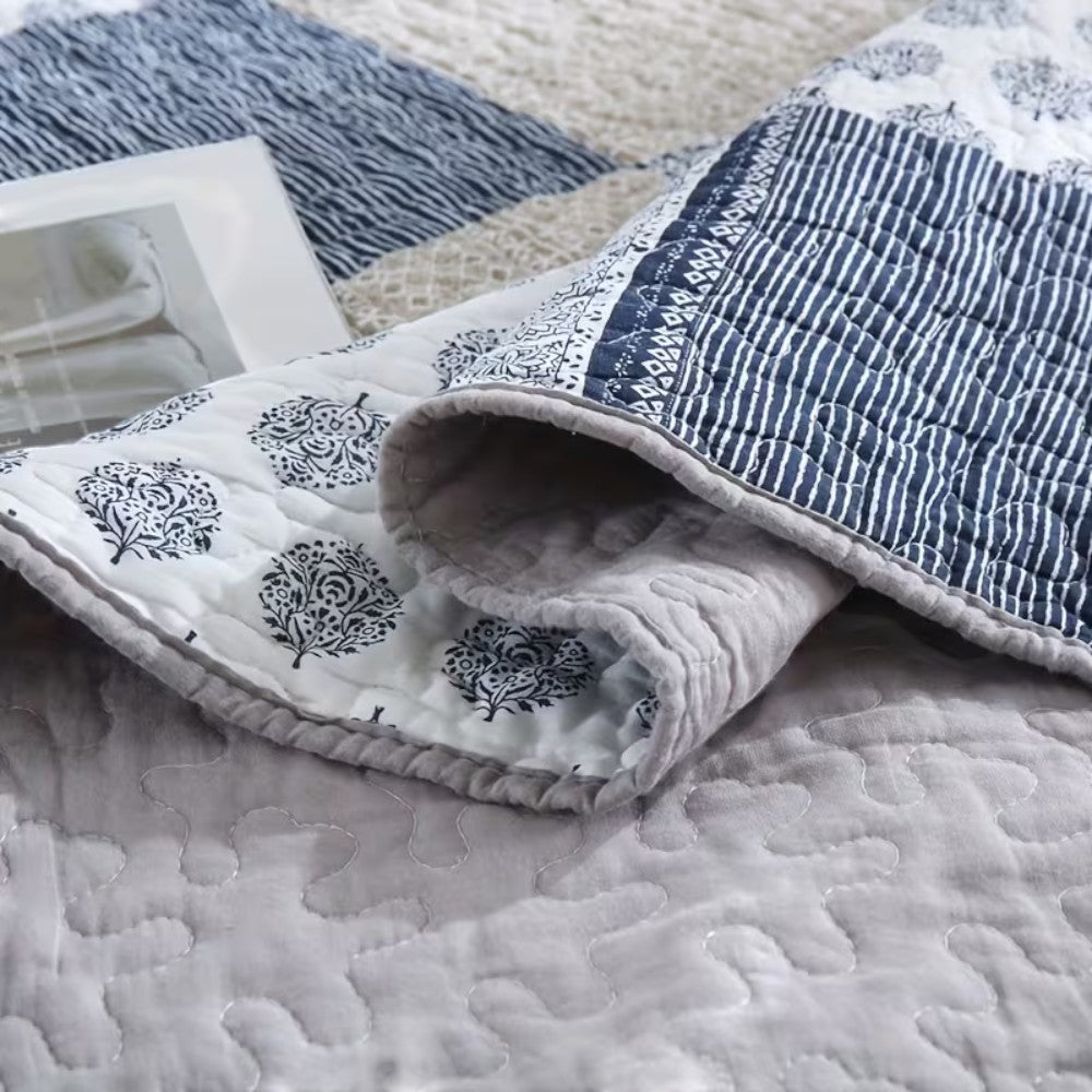 Charming Blue & White Patchwork Coverlet Set