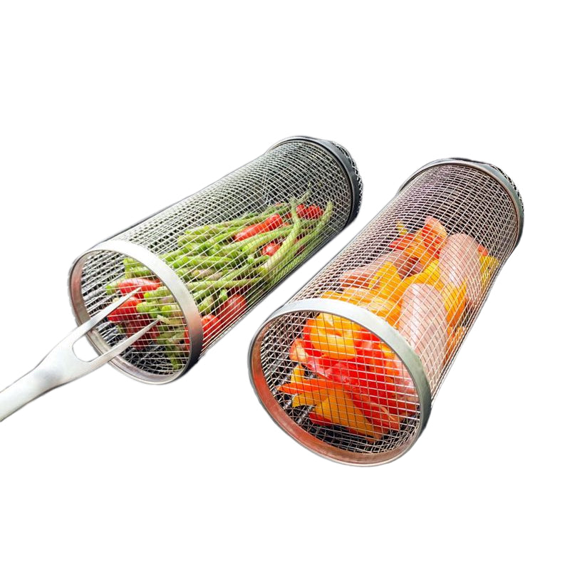 Stainless Steel Grill Basket with 360° Rotation for Even BBQ Cooking