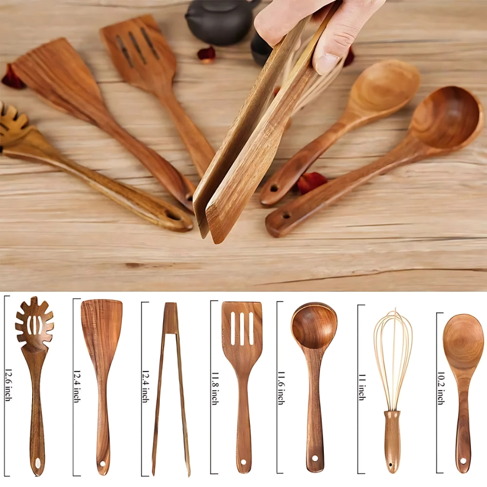 Essential Eco-Friendly Wooden Utensil Collection | 7 Pieces