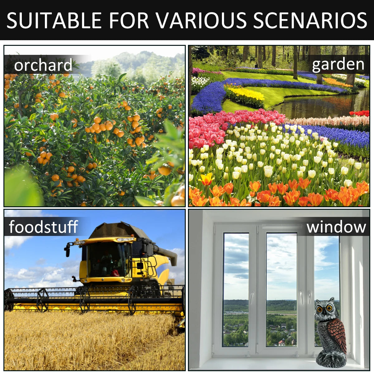Garden Scarecrow Set – 2 Realistic Owls with Spinning Heads Powered by Wind