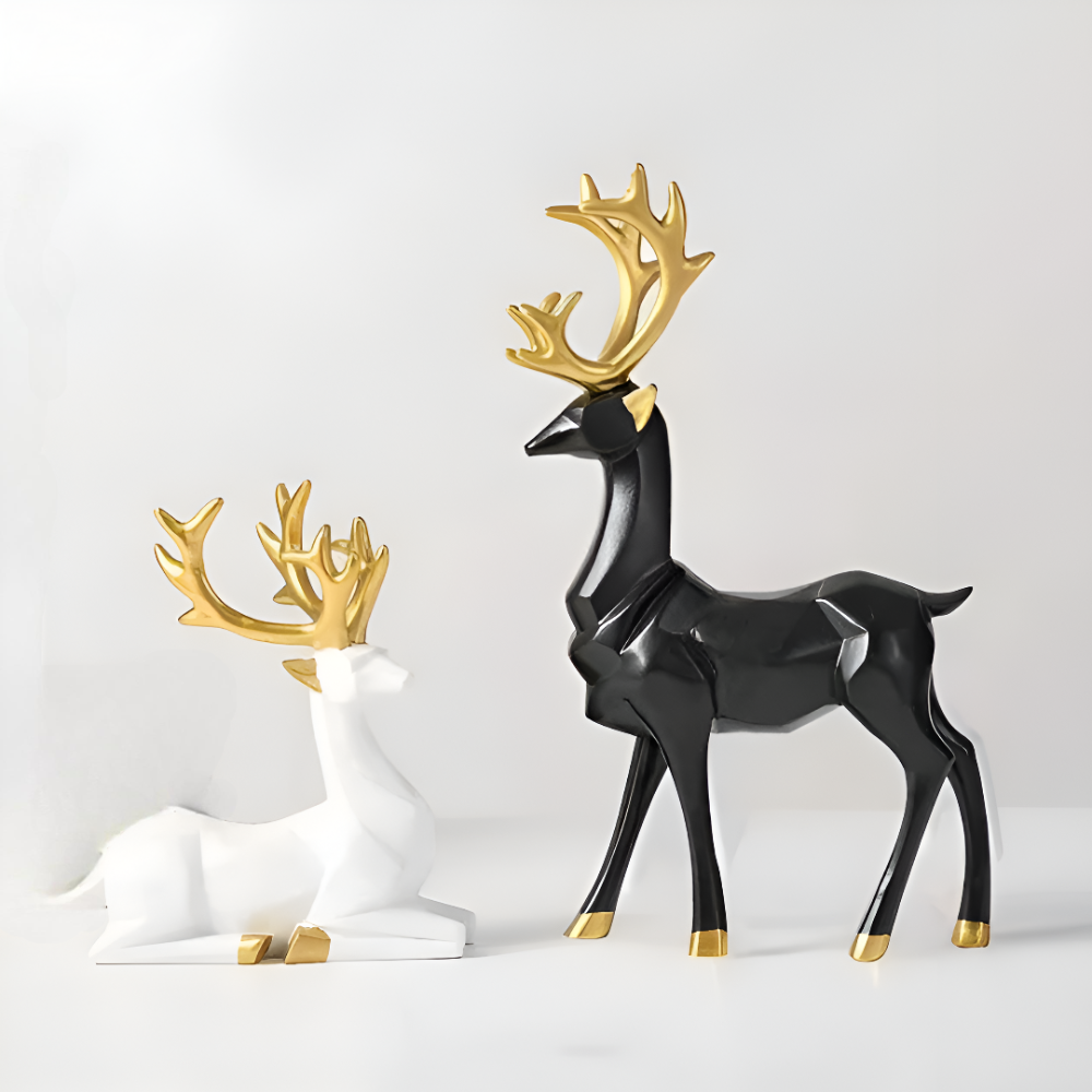 Modern 2-Piece Resin Decoration Set – Geometric Reindeer Figurines
