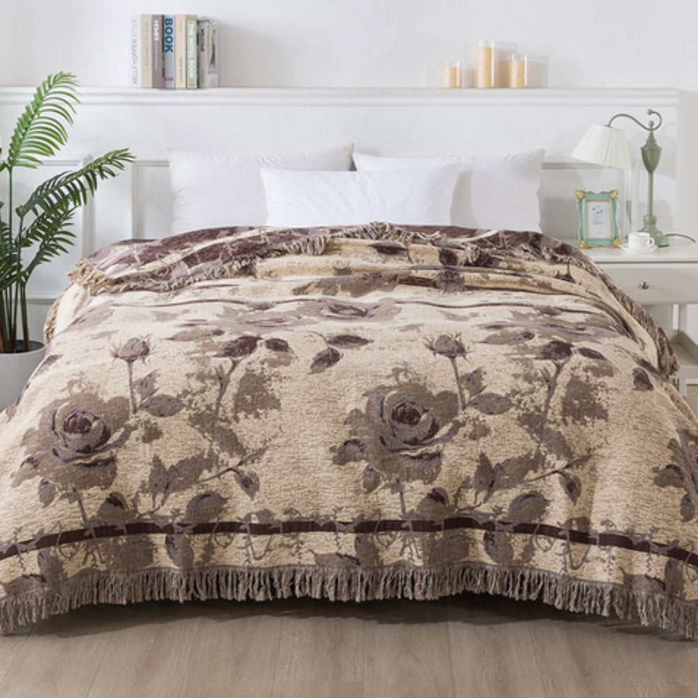 Elegant Floral Cotton Throw Blanket for Cozy Living