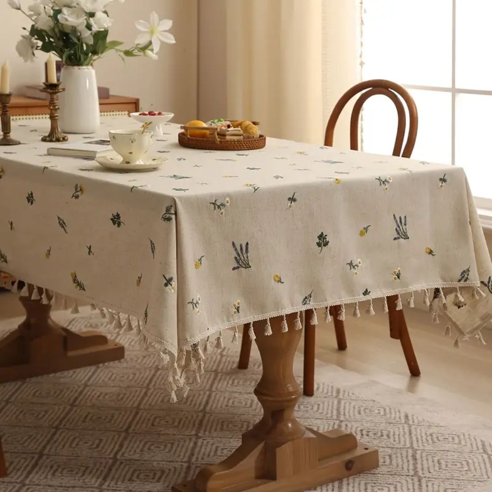 Charming Natural Weave Table Cover with Tassels