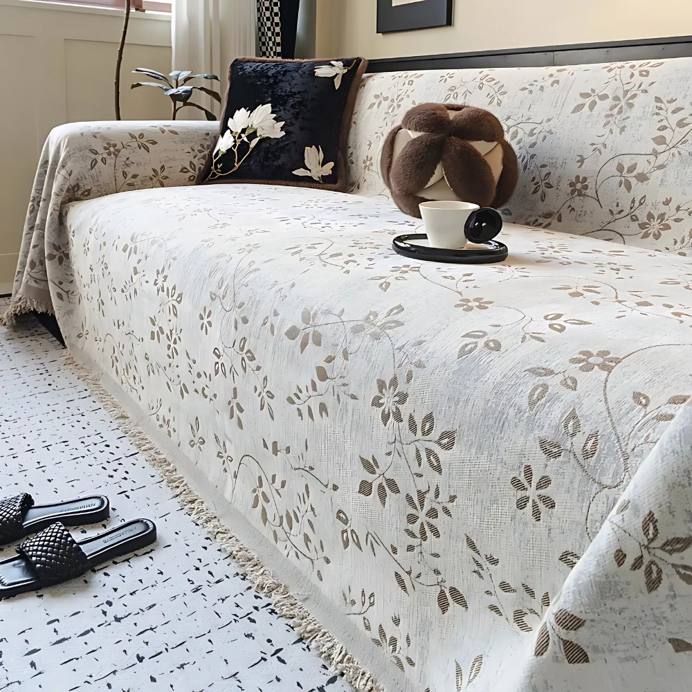 Charming Floral Couch Protector in Ivory