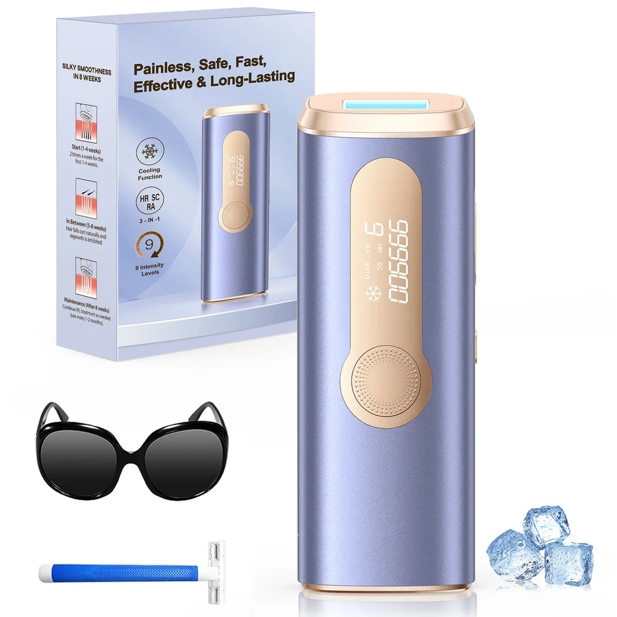 Hair Removal Device with 999,900 Flashes | 9 Energy Settings, Auto-Glide and Skin Sensor