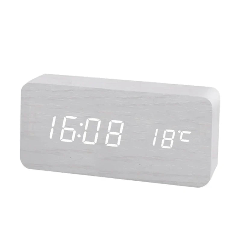 Digital Wooden Alarm Clock with LED Display and Silent Operation
